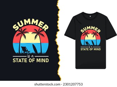 Summer t-shirt design vector template. High-quality design for Print on a shirt, mug, greeting card, and poster. Design quote - Summer is a state of mind.