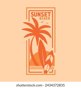 Summer t-shirt design.Palm tree and surfboard drawing.Vector illustration design for fashion fabrics, textile graphics, print.