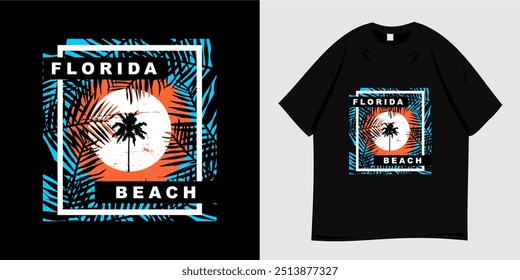 Summer t-shirt graphic design ready to print. Typography style, retro, Vibes holiday at the beach, sea, palm trees and sunset, nature, tropical, paradise. Vector illustration.