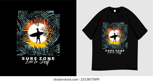 Summer t-shirt graphic design ready to print. Typography style, retro, Vibes holiday at the beach, sea, palm trees and sunset, nature, tropical, paradise. Vector illustration.