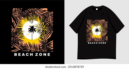 Summer t-shirt graphic design ready to print. Typography style, retro, Vibes holiday at the beach, sea, palm trees and sunset, nature, tropical, paradise. Vector illustration.