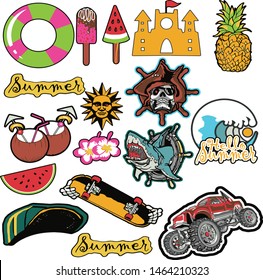 summer tshirt sticker set vector isolated