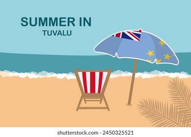 Summer in Tuvalu, beach chair and umbrella, vacation or holiday in Tuvalu, vacation concept vector design, summer holiday, sea sand sun, travel and tourism idea