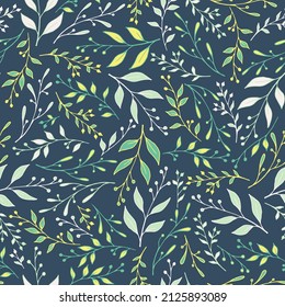 Summer twig seamless pattern vector. Cute berry herbs wallpaper. Textile fashion print. Decorative grass twig branches pattern background. Mistletoe wallpaper.