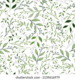 Summer twig seamless pattern vector. Tropical berry branches wallpaper. Textile fashion print. Natural stalk twig branches pattern illustration. Ecology wallpaper.