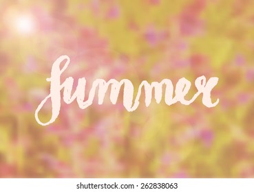 Summer typographic design on a blurred floral background. EPS 10 file, gradient mesh used.