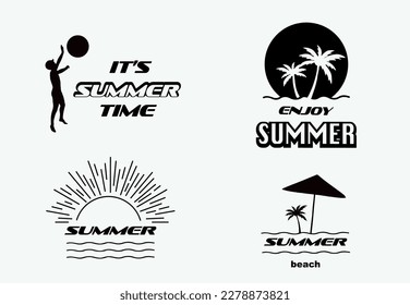 Summer typographic with sun, sea and beach in retro style