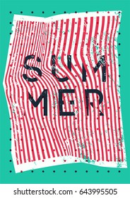 Summer typographic vintage grunge poster design on misshapen lines abstract geometric background. Retro vector illustration.