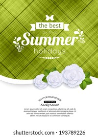 Summer typographical background with paper flowers and place for text.  Vector illustration.