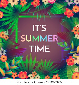 Summer Typographical Background With Tropical Plants