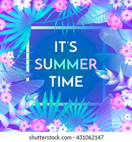 Summer Typographical Background With Tropical Plants