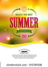 Summer typographical blurred background with lights and place for text.  Vector illustration.