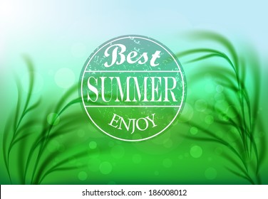 Summer typographical label on blurred natural background / vector illustration