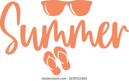 Summer typography clip art design on plain white transparent isolated background for sign, decal, card, shirt, hoodie, sweatshirt, apparel, tag, mug, icon, poster or badge