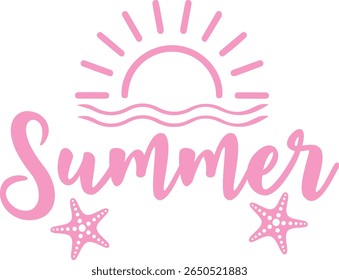 Summer typography clip art design on plain white transparent isolated background for sign, decal, card, shirt, hoodie, sweatshirt, apparel, tag, mug, icon, poster or badge