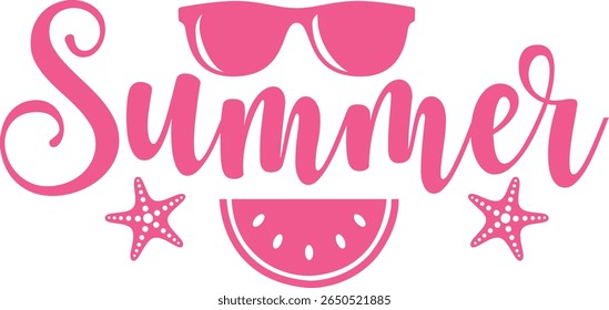 Summer typography clip art design on plain white transparent isolated background for sign, decal, card, shirt, hoodie, sweatshirt, apparel, tag, mug, icon, poster or badge
