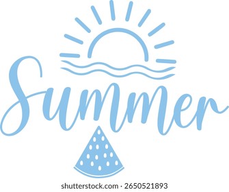 Summer typography clip art design on plain white transparent isolated background for sign, decal, card, shirt, hoodie, sweatshirt, apparel, tag, mug, icon, poster or badge