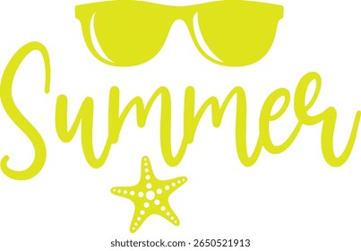Summer typography clip art design on plain white transparent isolated background for sign, decal, card, shirt, hoodie, sweatshirt, apparel, tag, mug, icon, poster or badge