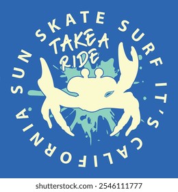 summer typography with a crab illustration. vector t-shirt graphics