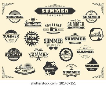 Summer Typography Design Collection - A huge set of dark colored vintage style Summer Designs on light background