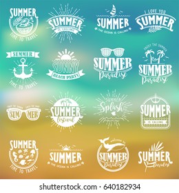 Summer Typography Design Collection - A set of sixteen vintage style Summer Designs on Tropical Beach Background