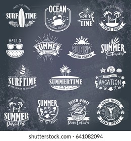 Summer Typography Design Collection - A set of sixteen vintage style Summer Designs on black blackboard.