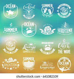 Summer Typography Design Collection - A set of sixteen vintage style Summer Designs on Tropical Beach Background