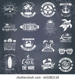 Summer Typography Design Collection - A set of sixteen vintage style Summer Designs on black blackboard.