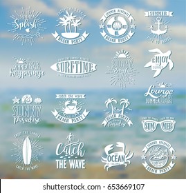 Summer Typography Design Collection - A set of sixteen vintage style Summer Designs on sea landscape background