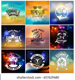 Summer Typography Design Collection - A set of vintage style Summer Designs on sea landscape, night life backgrounds