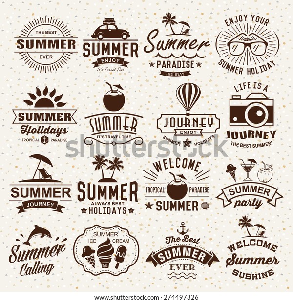 Summer typography designs. Summer logotypes\
set. Vintage design elements, logos, labels, icons, objects and\
calligraphic designs. Summer\
holidays.