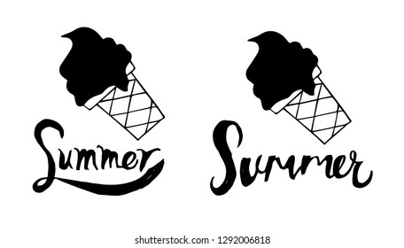Summer Typography with Ice Cream Logo. Flat Line Icon, Sign, Symbol Isolated Background. Graphic Design Abstract Art, Elements, Vector Illustration EPS 10