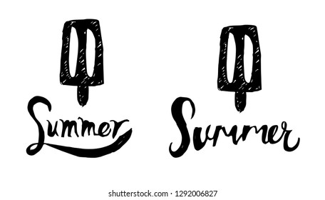 Summer Typography with Ice Cream Logo. Flat Line Icon, Sign, Symbol Isolated Background. Graphic Design Abstract Art, Elements, Vector Illustration EPS 10