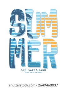 Summer typography line art illustration, ready for print on paper poster, t-shirt and other uses.