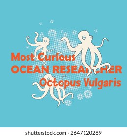 summer typography with a octopus illustration. vector t-shirt graphics
