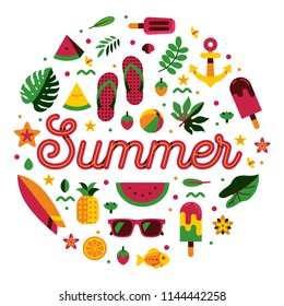 summer typography with summer pattern icon vector illustration