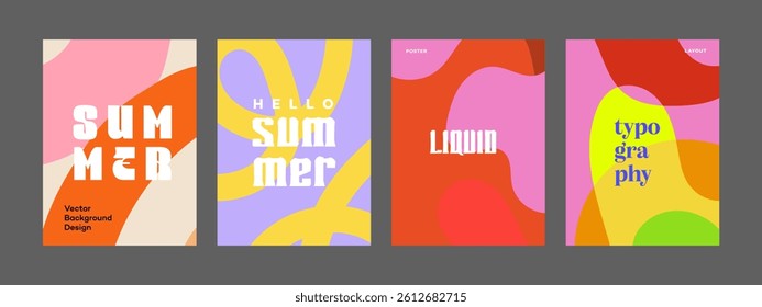 Summer Typography Posters Abstract Liquid Shapes, Vector Background Design
