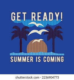 Summer typogrtaphy with palm trees. T shirt graphics. Vectors.Print