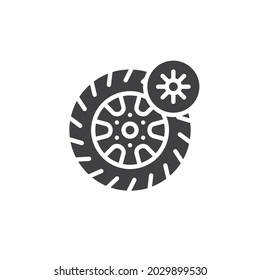 Icono del vector de neumáticos de verano. signo plano relleno para concepto móvil y diseño web. Icono de glifo de la rueda de verano. Símbolo, ilustración del logotipo. Gráficos vectoriales