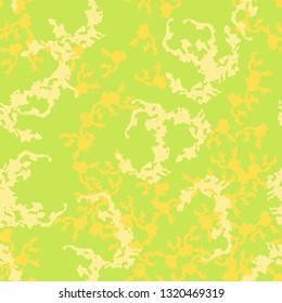 Summer UFO camouflage of various shades of green and yellow colors. It is a colorful seamless pattern that can be used as a camo print for clothing and background and backdrop or computer wallpaper