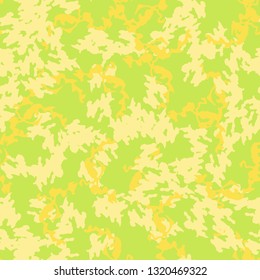 Summer UFO camouflage of various shades of green and yellow colors. It is a colorful seamless pattern that can be used as a camo print for clothing and background and backdrop or computer wallpaper