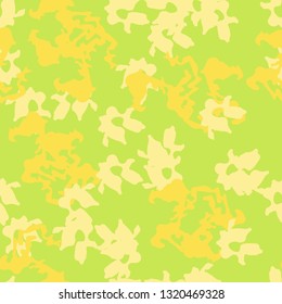 Summer UFO camouflage of various shades of green and yellow colors. It is a colorful seamless pattern that can be used as a camo print for clothing and background and backdrop or computer wallpaper