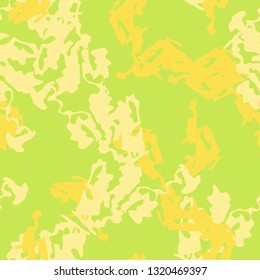 Summer UFO camouflage of various shades of green and yellow colors. It is a colorful seamless pattern that can be used as a camo print for clothing and background and backdrop or computer wallpaper
