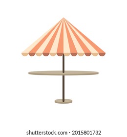 paraguas de verano con mesa sobre fondo blanco