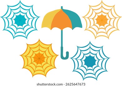 Summer umbrellas from rain and sun, set, color drawing on transparent background