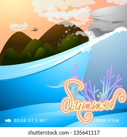 Summer Under Water Poster - Background - Vector Illustration, Graphic Design Useful For Your Design