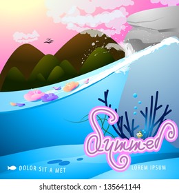 Summer Under Water Poster - Background - Vector Illustration, Graphic Design Useful For Your Design