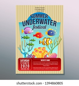 summer underwater festival holiday poster template vector illustration