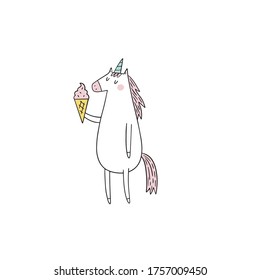 Summer Unicorn - cartoon vector print.