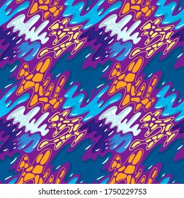 Summer urban seamless backdrop with wave shapes, dots, spots. 